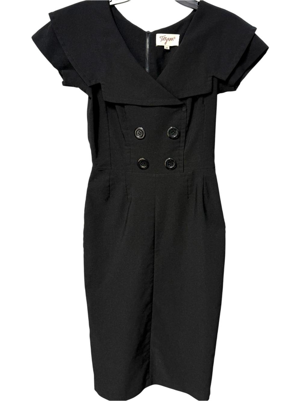 Tatyana Retro Style Black Collar Wiggle Dress Sz M